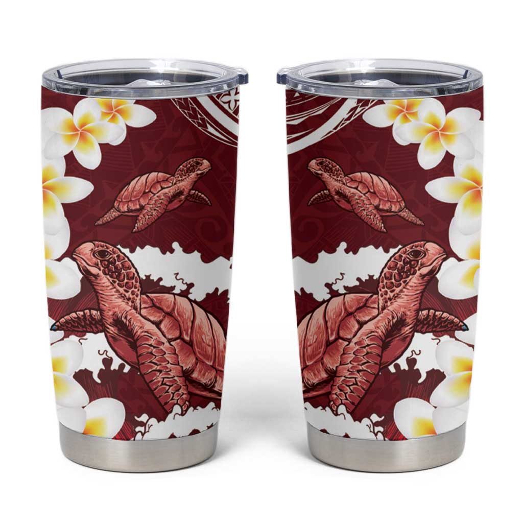 Blood Gold Polynesia Tumbler Cup Polynesian Frangipani With Sea Turtles