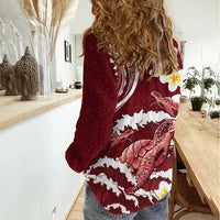 Blood Gold Polynesia Women Casual Shirt Polynesian Frangipani With Sea Turtles