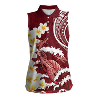 Blood Gold Polynesia Women Sleeveless Polo Shirt Polynesian Frangipani With Sea Turtles
