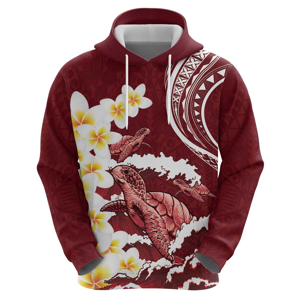 Blood Gold Polynesia Zip Hoodie Polynesian Frangipani With Sea Turtles