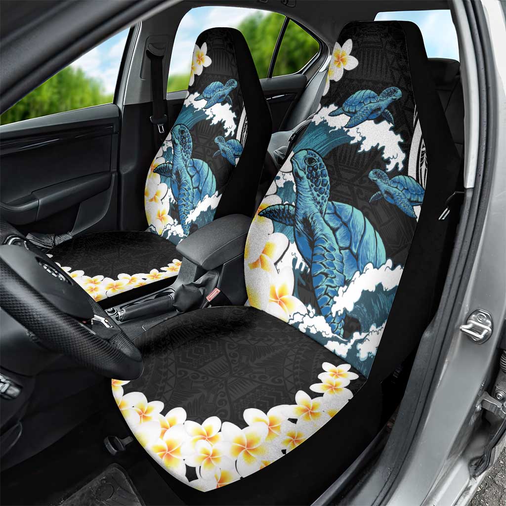 Black Polynesia Car Seat Cover Polynesian Frangipani With Sea Turtles
