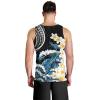 Black Polynesia Men Tank Top Polynesian Frangipani With Sea Turtles