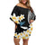 Black Polynesia Off Shoulder Short Dress Polynesian Frangipani With Sea Turtles