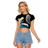 Black Polynesia Raglan Cropped T Shirt Polynesian Frangipani With Sea Turtles
