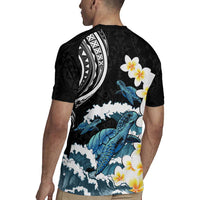 Black Polynesia Rugby Jersey Polynesian Frangipani With Sea Turtles