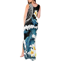 Black Polynesia Tank Maxi Dress Polynesian Frangipani With Sea Turtles