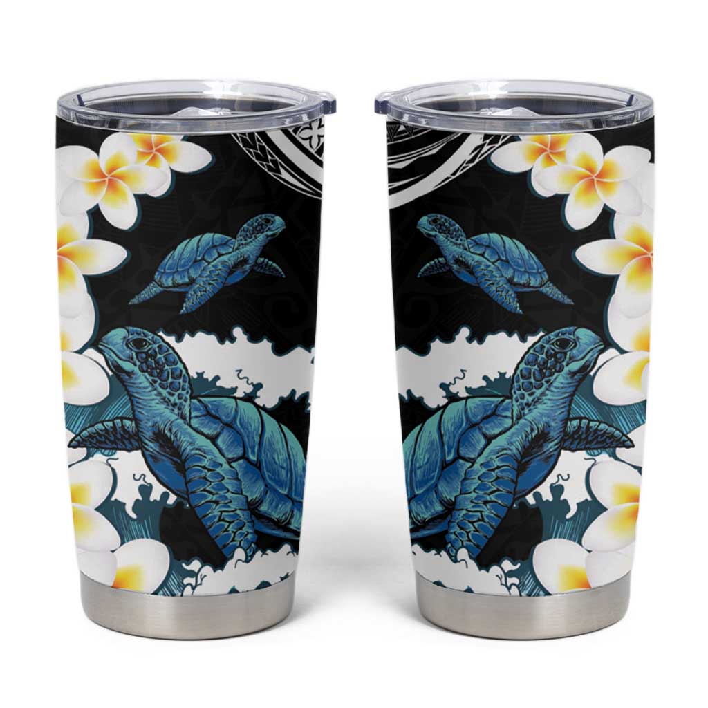 Black Polynesia Tumbler Cup Polynesian Frangipani With Sea Turtles