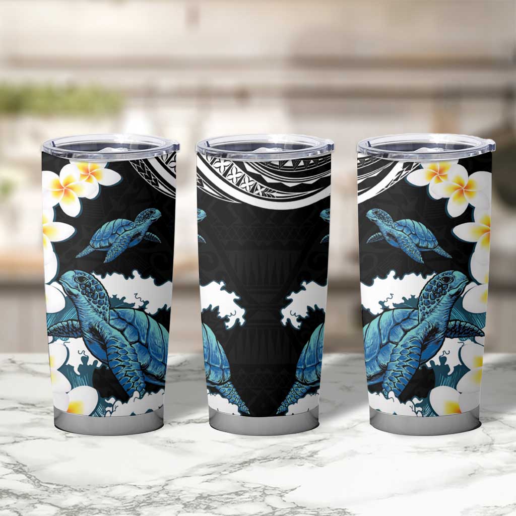 Black Polynesia Tumbler Cup Polynesian Frangipani With Sea Turtles