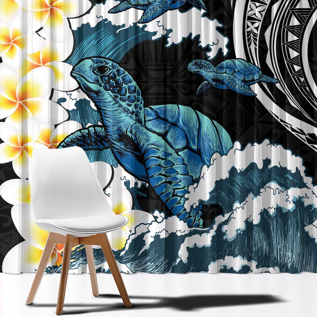 Black Polynesia Window Curtain Polynesian Frangipani With Sea Turtles