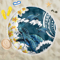 Dark Teal Polynesia Beach Blanket Polynesian Frangipani With Sea Turtles