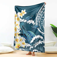Dark Teal Polynesia Blanket Polynesian Frangipani With Sea Turtles