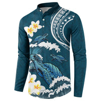 Dark Teal Polynesia Button Sweatshirt Polynesian Frangipani With Sea Turtles