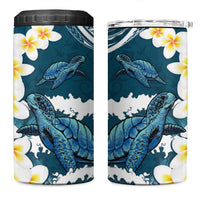 Dark Teal Polynesia 4 in 1 Can Cooler Tumbler Polynesian Frangipani With Sea Turtles