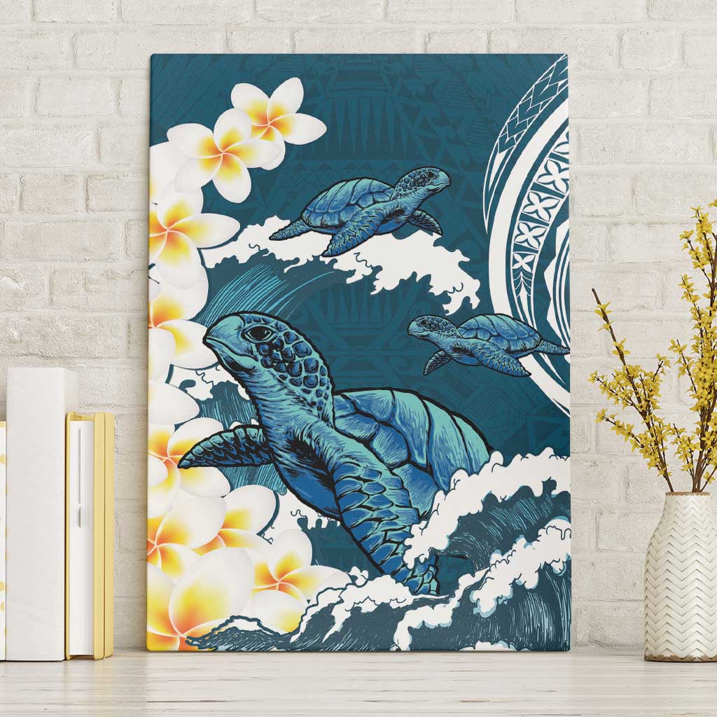 Dark Teal Polynesia Canvas Wall Art Polynesian Frangipani With Sea Turtles