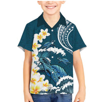 Dark Teal Polynesia Family Matching Mermaid Dress and Hawaiian Shirt Polynesian Frangipani With Sea Turtles