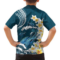Dark Teal Polynesia Family Matching Tank Maxi Dress and Hawaiian Shirt Polynesian Frangipani With Sea Turtles