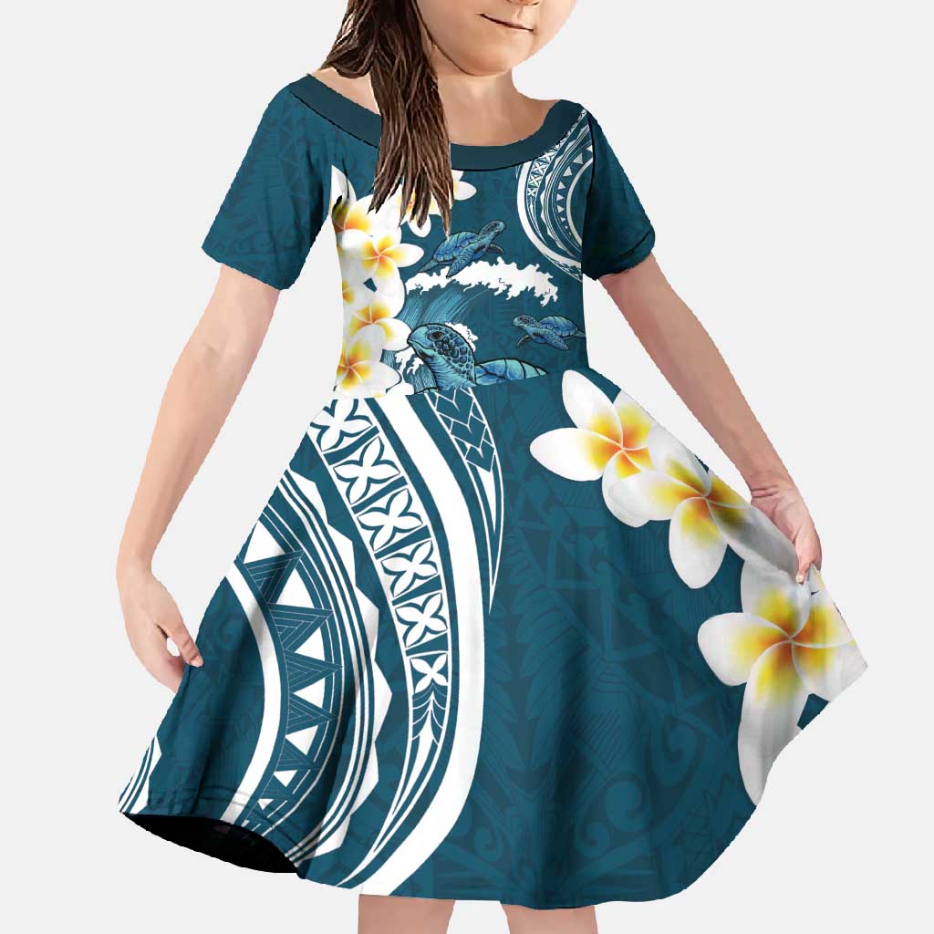 Dark Teal Polynesia Family Matching Tank Maxi Dress and Hawaiian Shirt Polynesian Frangipani With Sea Turtles