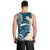 Dark Teal Polynesia Men Tank Top Polynesian Frangipani With Sea Turtles