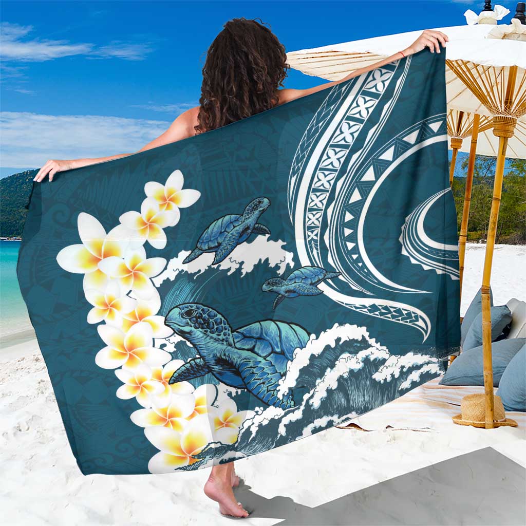 Dark Teal Polynesia Sarong Polynesian Frangipani With Sea Turtles