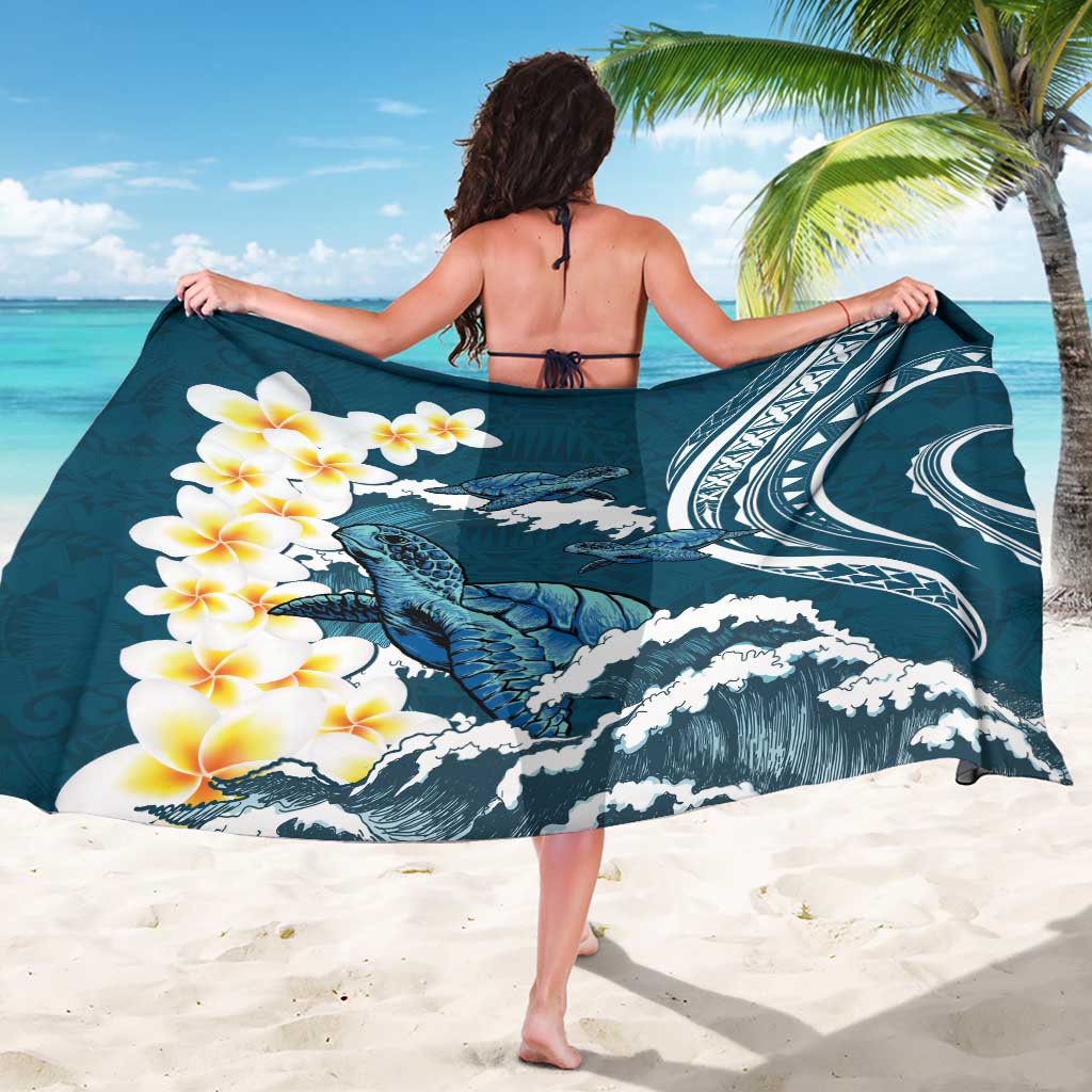 Dark Teal Polynesia Sarong Polynesian Frangipani With Sea Turtles