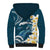 Dark Teal Polynesia Sherpa Hoodie Polynesian Frangipani With Sea Turtles