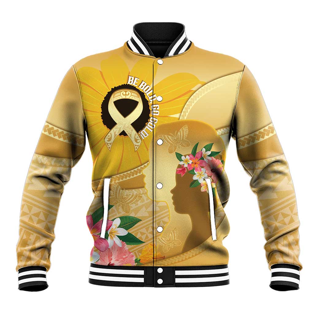 Polynesia Childhood Cancer Awareness Baseball Jacket Be Bold Go Gold Polynesian Art