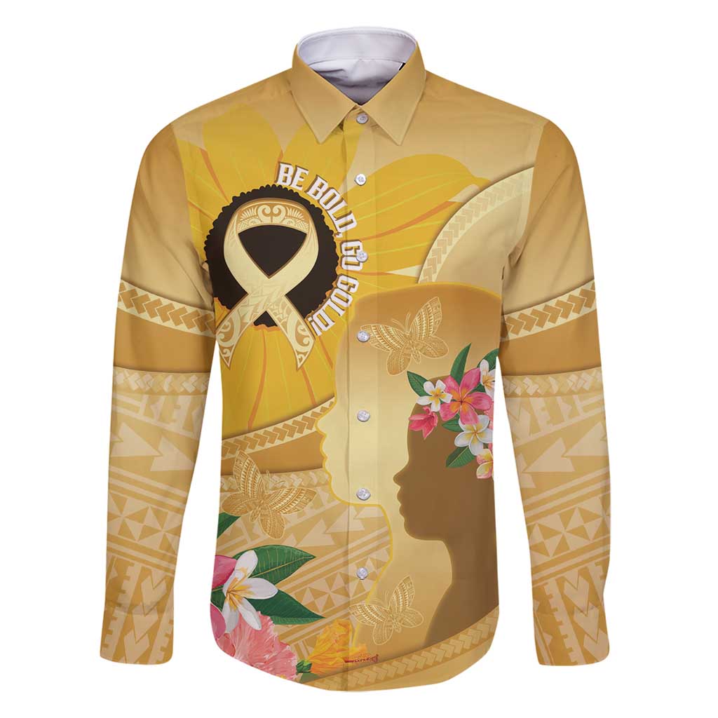 Polynesia Childhood Cancer Awareness Family Matching Long Sleeve Bodycon Dress and Hawaiian Shirt Be Bold Go Gold Polynesian Art