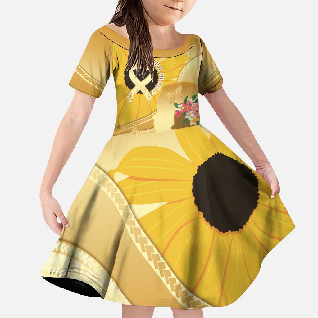 Polynesia Childhood Cancer Awareness Family Matching Mermaid Dress and Hawaiian Shirt Be Bold Go Gold Polynesian Art