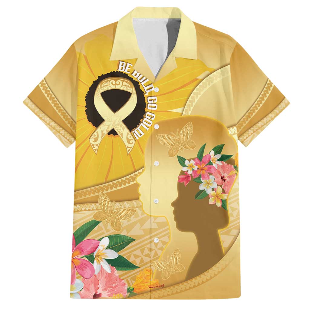 Polynesia Childhood Cancer Awareness Family Matching Off Shoulder Maxi Dress and Hawaiian Shirt Be Bold Go Gold Polynesian Art