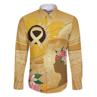 Polynesia Childhood Cancer Awareness Family Matching Short Sleeve Bodycon Dress and Hawaiian Shirt Be Bold Go Gold Polynesian Art