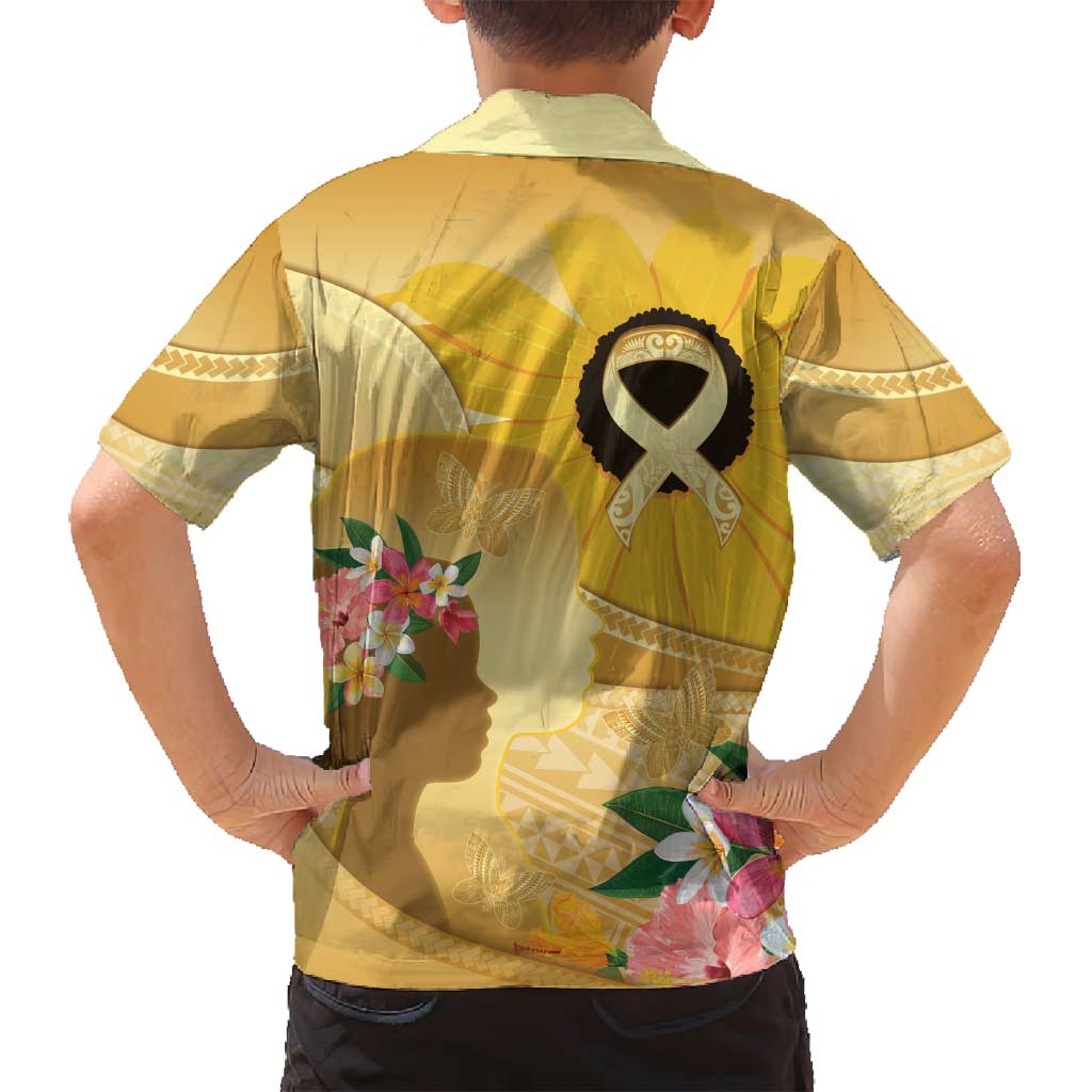 Polynesia Childhood Cancer Awareness Family Matching Tank Maxi Dress and Hawaiian Shirt Be Bold Go Gold Polynesian Art