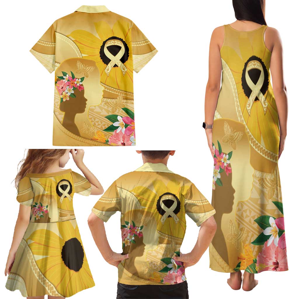 Polynesia Childhood Cancer Awareness Family Matching Tank Maxi Dress and Hawaiian Shirt Be Bold Go Gold Polynesian Art