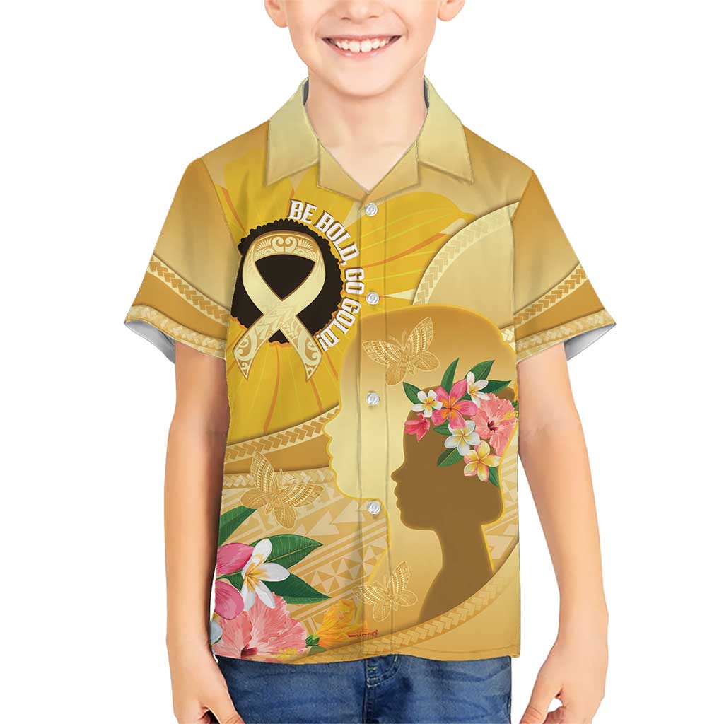 Polynesia Childhood Cancer Awareness Kid Hawaiian Shirt Be Bold Go Gold Polynesian Art
