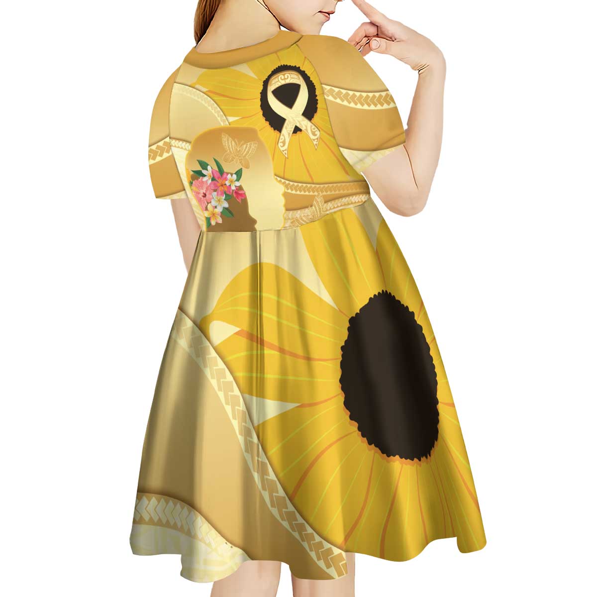 Polynesia Childhood Cancer Awareness Kid Short Sleeve Dress Be Bold Go Gold Polynesian Art