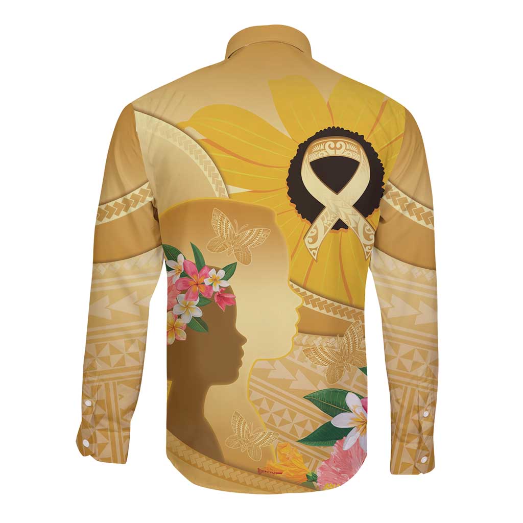 Polynesia Childhood Cancer Awareness Long Sleeve Button Shirt Be Bold Go Gold Polynesian Art