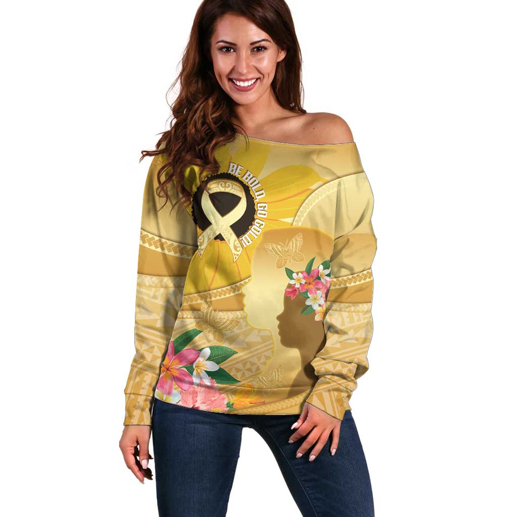 Polynesia Childhood Cancer Awareness Off Shoulder Sweater Be Bold Go Gold Polynesian Art