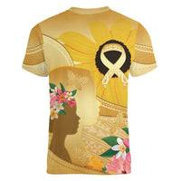 Polynesia Childhood Cancer Awareness Women V-Neck T-Shirt Be Bold Go Gold Polynesian Art