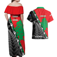 New Zealand And Lebanon Couples Matching Off Shoulder Maxi Dress and Hawaiian Shirt Silver Fern Maori With Cedar Tree Together LT14 - Polynesian Pride