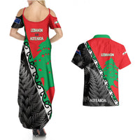 New Zealand And Lebanon Couples Matching Summer Maxi Dress and Hawaiian Shirt Silver Fern Maori With Cedar Tree Together LT14 - Polynesian Pride