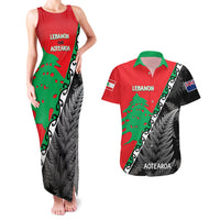 New Zealand And Lebanon Couples Matching Tank Maxi Dress and Hawaiian Shirt Silver Fern Maori With Cedar Tree Together LT14 Red - Polynesian Pride