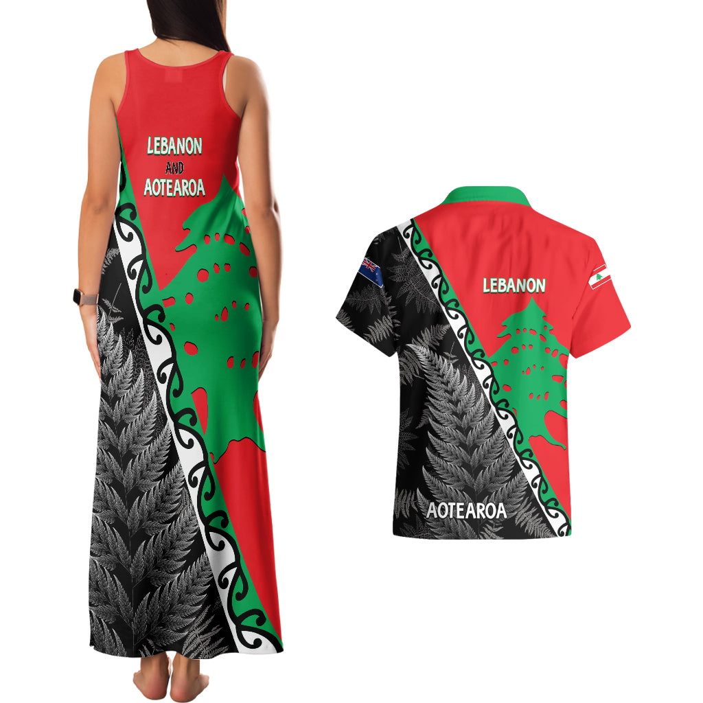 New Zealand And Lebanon Couples Matching Tank Maxi Dress and Hawaiian Shirt Silver Fern Maori With Cedar Tree Together LT14 - Polynesian Pride