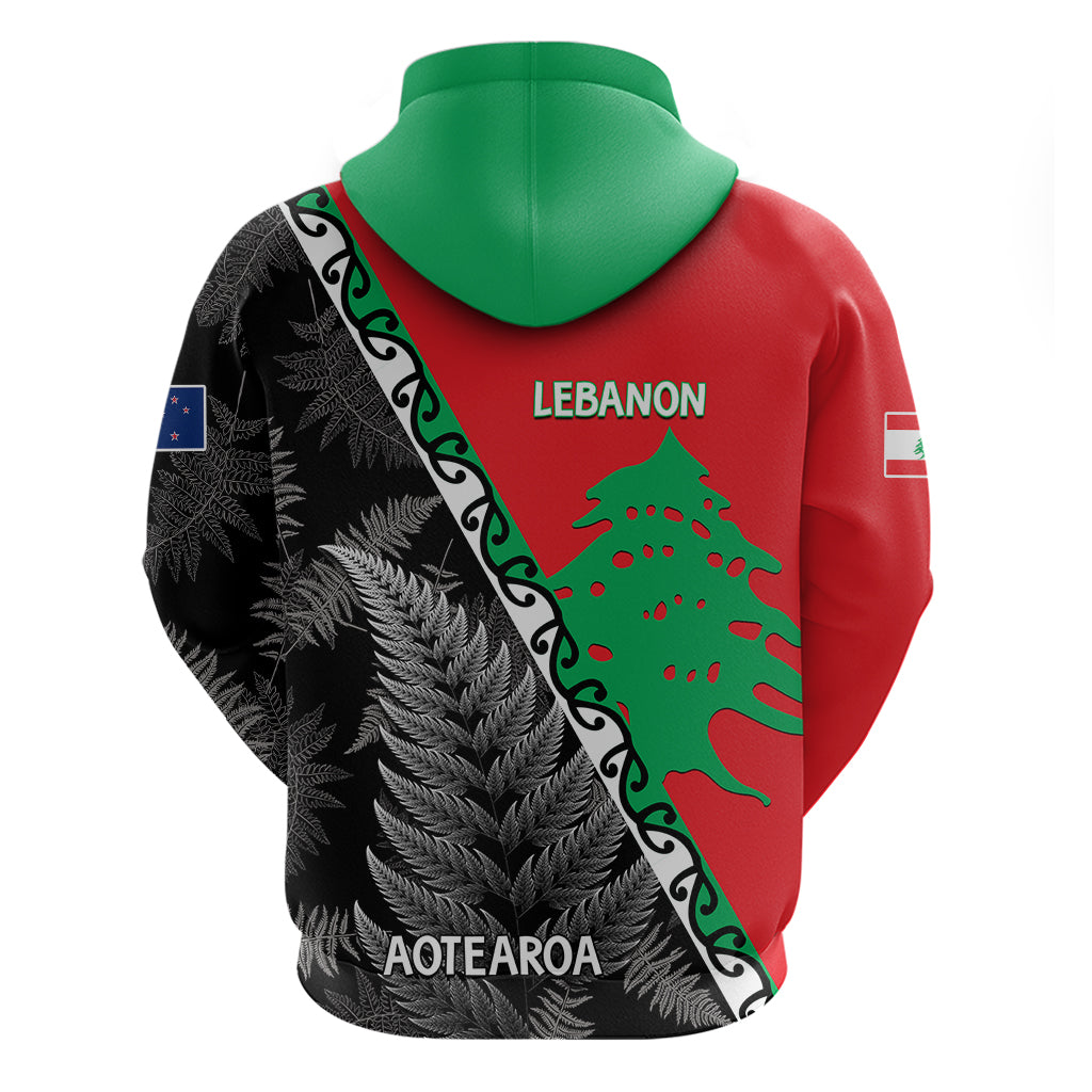 New Zealand And Lebanon Hoodie Silver Fern Maori With Cedar Tree Together LT14 - Polynesian Pride
