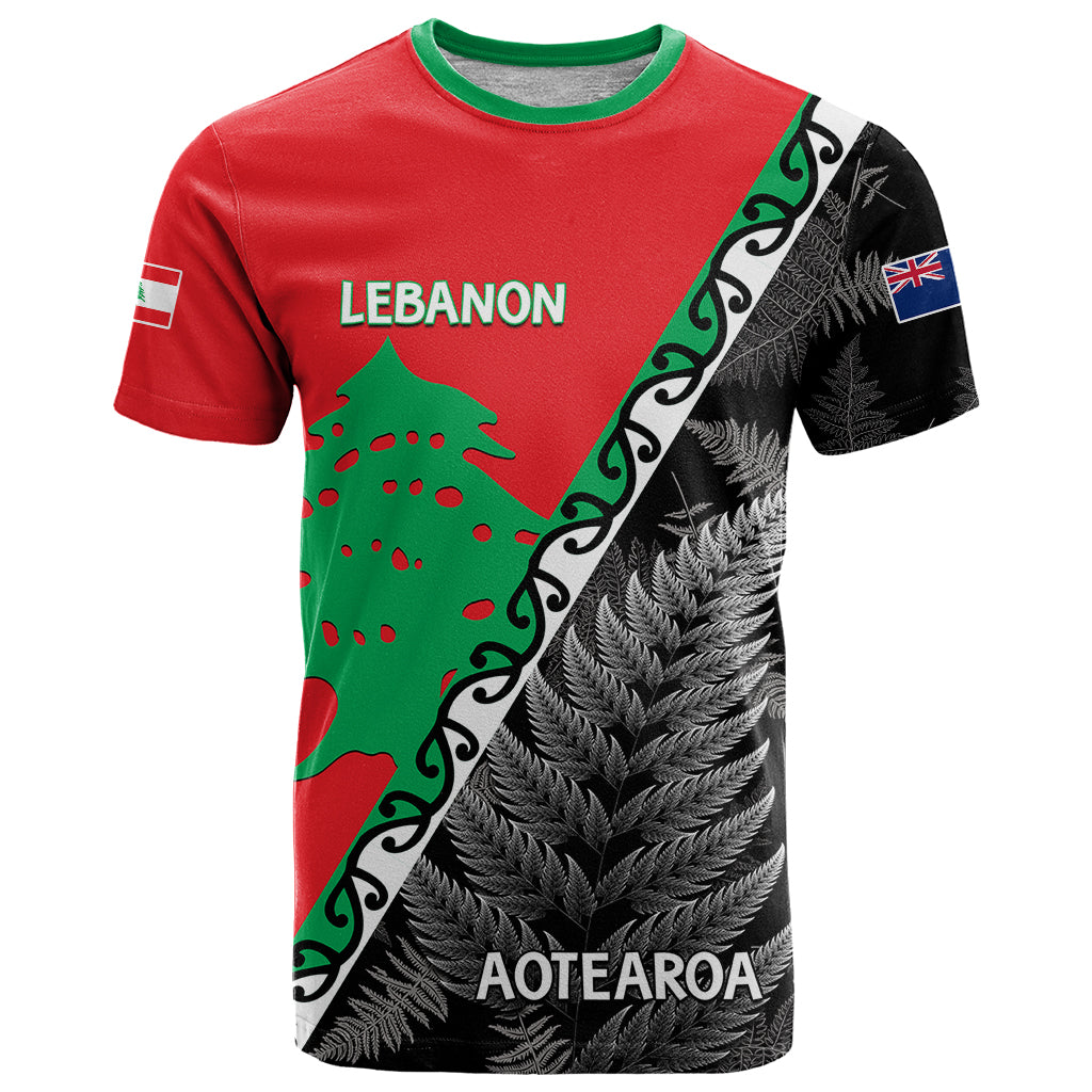 New Zealand And Lebanon T Shirt Silver Fern Maori With Cedar Tree Together LT14 Red - Polynesian Pride
