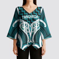 Aotearoa Atua Tangaroa Personalised Kimono Sleeve Blouse God Of The Sea Maori Whale Tail Cyan