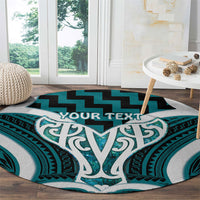 Aotearoa Atua Tangaroa Personalised Round Carpet God Of The Sea Maori Whale Tail Cyan