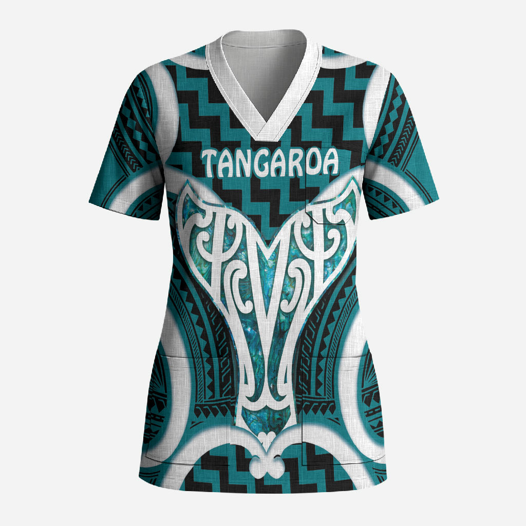 Aotearoa Atua Tangaroa Personalised Scrub Top God Of The Sea Maori Whale Tail Cyan