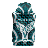 Aotearoa Atua Tangaroa Personalised Sleeveless Zip Hoodie God Of The Sea Maori Whale Tail Cyan