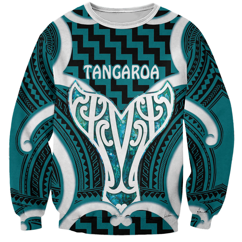 Aotearoa Atua Tangaroa Personalised Sweatshirt God Of The Sea Maori Whale Tail Cyan