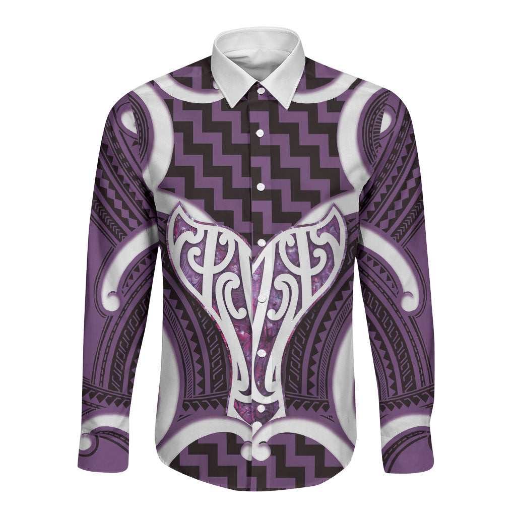 Aotearoa Atua Tangaroa Personalised Long Sleeve Button Shirt God Of The Sea Maori Whale Tail Purple LT14 Unisex Purple - Polynesian Pride
