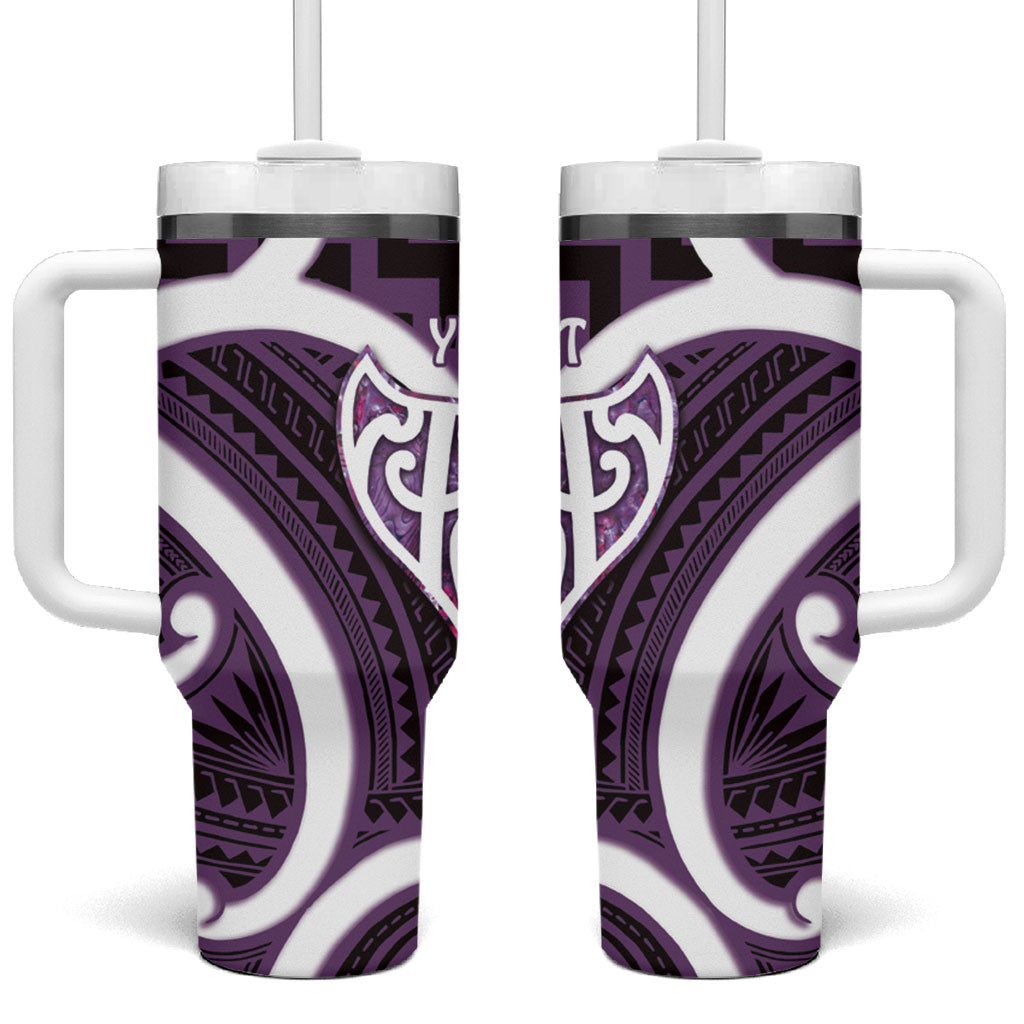 Aotearoa Atua Tangaroa Personalised Tumbler With Handle God Of The Sea Maori Whale Tail Purple
